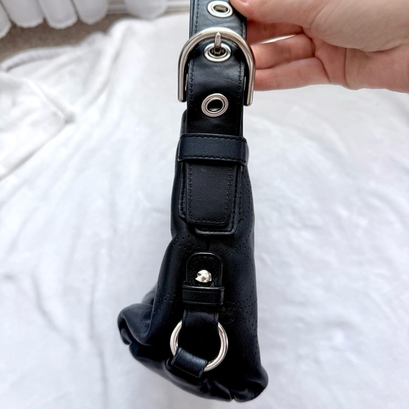 Coach Punching Signature Black/Silver Shoulder Bag 2way Leather 17104 Rare EUC - Picture 4 of 9